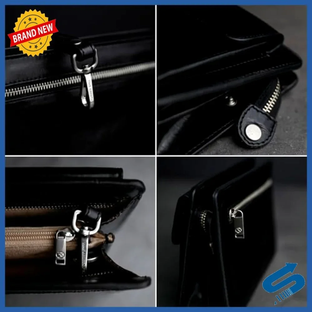 Full-Grain Leather Clutch with Wrist Strap, Detachable Band, Multiple Pockets